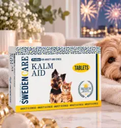 Kalm AID Tabletter beroliger hunde og katte i stressede situationer.