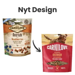 Carnilove hundegodbidder struds og brombær nyt design før og efter