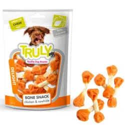 Truly Bone Snack Delight hundesnack med kylling og rawhide i 90 g pose – naturlige tyggeben med ægte kylling, ideelle som belønning og aktivering til hunde i alle størrelser