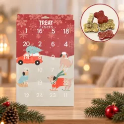 Treat Eaters julekalender til hund med 24 låger og festlige munchy godbidder – hyggelig forkælelse til din hund hver dag frem mod juleaften