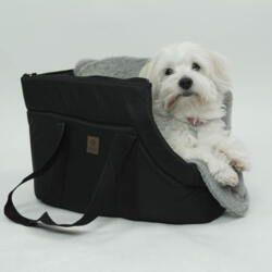 bæretaske til hunde i sort med grå tæppe