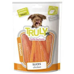 Truly Slices Chicken Delight hundegodbidder – lækre og slow roasted kyllingeslices i høj kvalitet, perfekte som naturlig og smagfuld snack