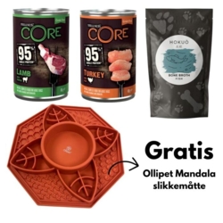 Lækre hundesnacks og en gratis Ollipet Mandala slikkemåtte. Perfekt til mental stimulering af hunden.