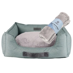 Ollipet luksus hundetæppe i stilren grå farve og Ollipet Comfort hundeseng i Dusty Mint.