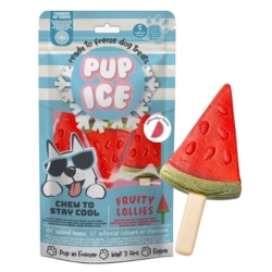 Klar til fryseren – Pup Ice frugtis med vandmelon til små hunde. Sjove tyggeben til varme dage.