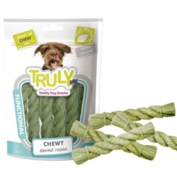 Truly Quality Dog Snacks Chewy Dental Ropes 90 g – 100% naturlige tyggeruller i flettet design, perfekte som velsmagende aktivering og snack