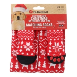 Hundestrømper med skridsikker bund og matchende sokker til ejeren