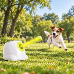 Fart over feltet med AFP Mini Ball Launcher! En Jack Russell springer efter bolden fra den automatiske boldkaster under aktiv leg i parken