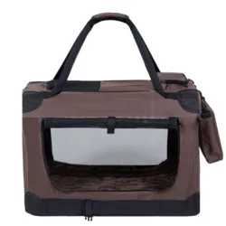 Ollipet Deluxe Transporttaske til hund i brun mokka farve med netvindue, skulderstrop, sidelomme og udtageligt tæppe