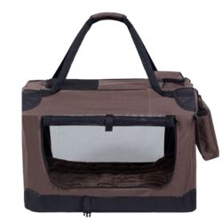 Ollipet Deluxe Transporttaske til hund i brun mokka farve med netvindue, skulderstrop, sidelomme og udtageligt tæppe
