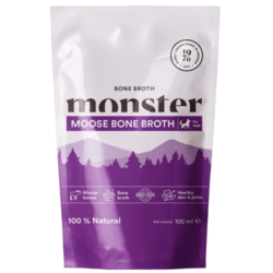 Monster Bone Broth til hunde, med smag af elg. 100 ml