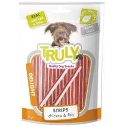 TRULY Delight Strips Chicken & Fish hundegodbidder i bløde strimler med kylling og fisk – velegnet som snack eller træningsgodbid