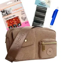 Ollipet Bijou godbidstaske med Companion Mini Duck Cubes og Ollipet hømhøm poser og flåttang