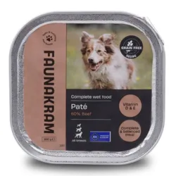 Giv din hund Faunakram Dog Paté 60% Beef – velsmagende kornfrit vådfoder med vitaminer