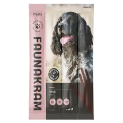 Faunakram snacksticks med and og torsk 4 stk blød hundesnack i emballage