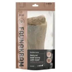 Faunakram okseben med okselever fyldt naturlig hundesnack i emballage