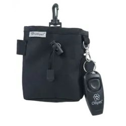 Sort Ollipet godbidstaske med klikker og hundefløjte fastgjort med karabinhage