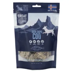 Treat Eaters Iceland Cod Skin Chips – sprøde hundegodbidder af torskeskind, lavet med fisk fra Island.