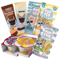 Frysbare hundeis mix fra Pup Ice, Pup Fun, FidoVet og Treateaters til kølende sommerforkælelse.