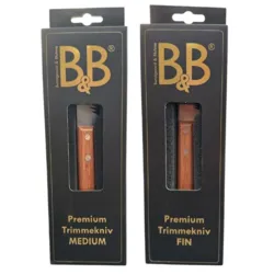 B&B Premium Trimmekniv i varianterne Fin og Medium til håndtrimning af ruhårede hunde.