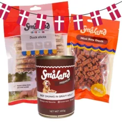 Småland pakketilbud med Duck Sticks, Mini Bits Duck og vådfoder med oksekød