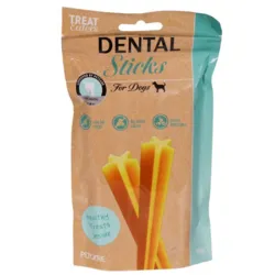 Treateaters Dental Sticks med kyllingesmag, 5 tandrensende tyggepinde til hunde i en pose med 100 g.