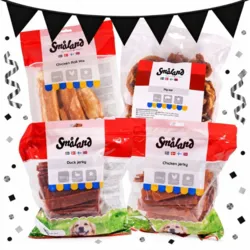 Fyld snacklageret med Småland favoritter til Black November. Fire poser med lækre hundegodbidder og tyggesnacks til hverdagens små forkælelsesstunder.
