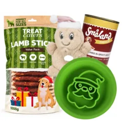 Forkæl din hund med lækker slikkehygge, råhudsfrie tyggepinde med lam og sjov leg med Trixie Xmas Cookie – samlet i en hyggelig julepakke