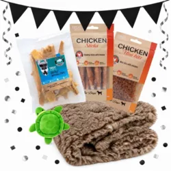 Gør hundens hyggestunder ekstra lækre med et Black November pakketilbud med khaki vetbed, mini-skildpadde, Buffalo Chips, Mini Bits og tyggepinde.