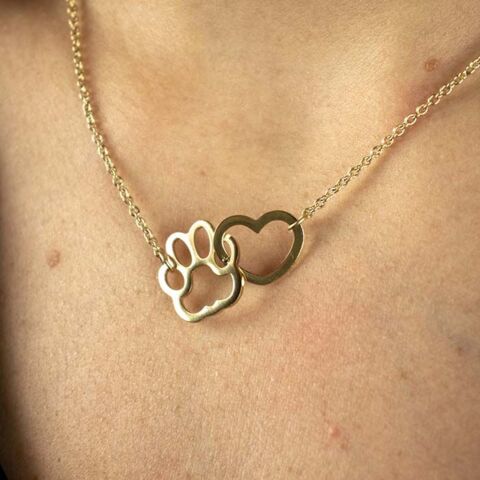 Hjerte og pote halskæde | Guld