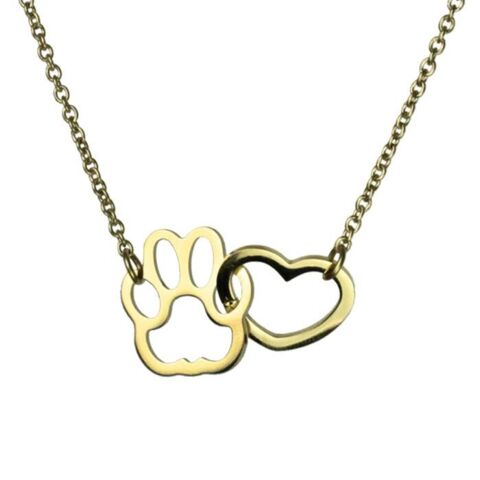 Hjerte og pote halskæde | Guld