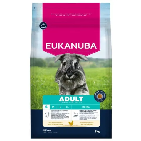 Eukanuba Adult Small Breed 3kg hundefoder med frisk kylling til små hunde