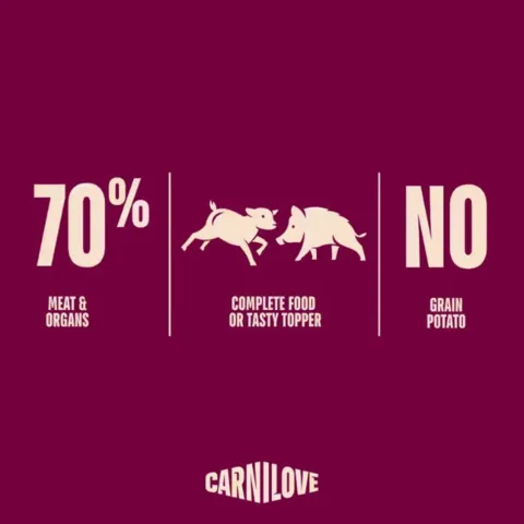 Carnilove hundefoder med 67 procent kød og organer samt kornfri opskrift med lam og vildsvin
