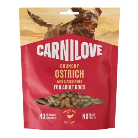 Carnilove Crunchy Snacks med struds og brombær i ny emballage
