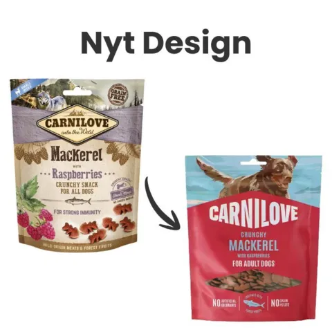 Carnilove Crunchy Snack makrel med hindbær nyt emballagedesign