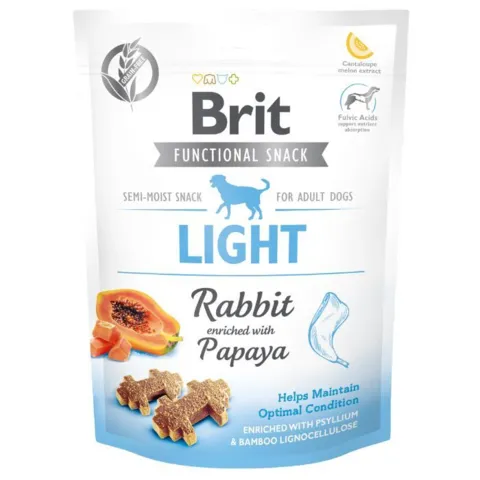Brit Functional Snack Light Rabbit & Papaya er lækre semi moist hundegodbidder med kanin og papaya til voksne hunde