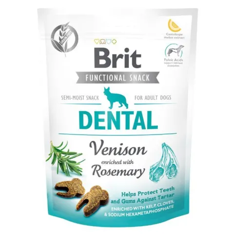 Brit Functional Snack Dental Venison & Rosemary er velsmagende hundegodbidder med vildt og rosmarin – funktionelle snacks til voksne hunde