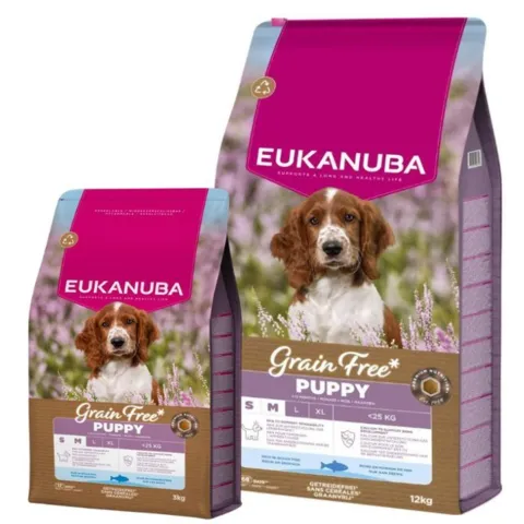 Eukanuba Grain Free Puppy hundefoder i 3kg og 12kg med fisk
