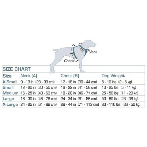 KURGO Tru-fit Sele Smart hundesele størrelsesskema