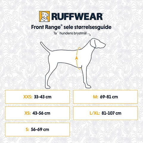 Ruffwear Front Range sele størrelsesguide