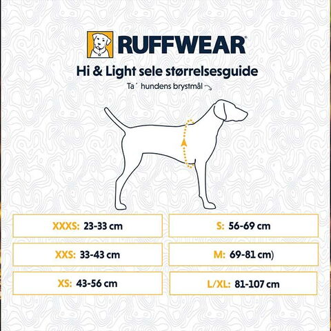 Ruffwear Hi & Light sele I størrelsesguide