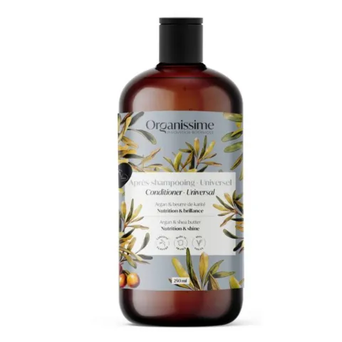 Organissime hundebalsam i 250 ml flaske med argan og sheasmør. Velegnet til pelspleje efter vask