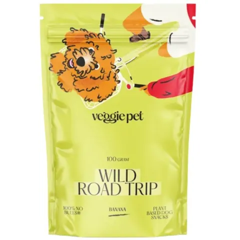 VeggiePet Wild Road Trip Banana plantebaserede hundegodbidder i pose 100g