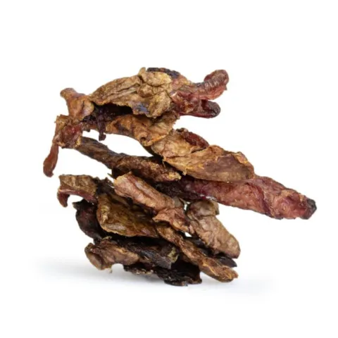 Tørrede Snack’it Kaninlunger samlet i en bunke, velegnet som naturlig godbid til hunde.