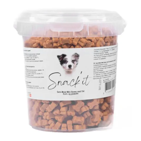 Snack'it Semi-Moist Mini Bones med ost er bløde og velsmagende hundegodbidder. Perfekte som træningssnack og belønning.