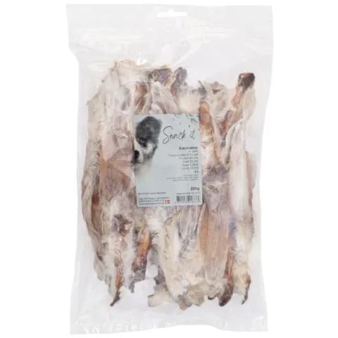 Kaninører med pels i 200 g pose – naturlig og tørret tyggesnack til hunde med lang tyggetid og autentisk smag