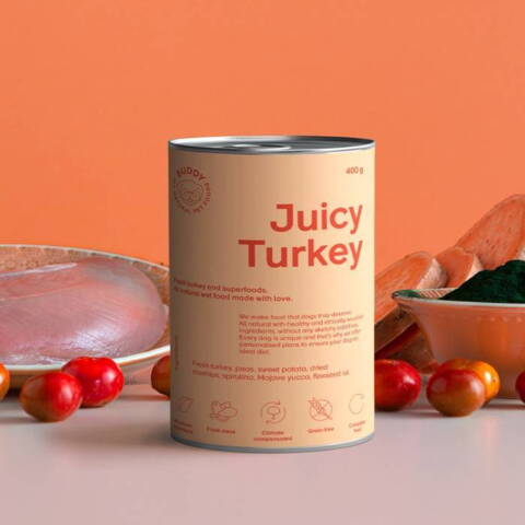 Juicy Turkey Vådfoder er et lækkert foder til hunde