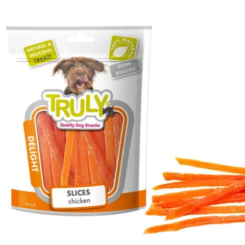 Truly Quality Dog Snacks Slices Chicken 360 g – 100% naturlige hundesnacks med ægte kylling, nænsomt tilberedt for optimal smag og ekstra lang forkælelse