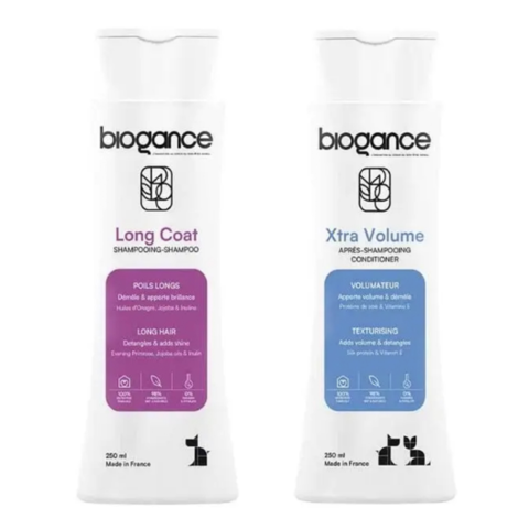 Biogance shampoo og conditioner pakke til hunde med en lang pels