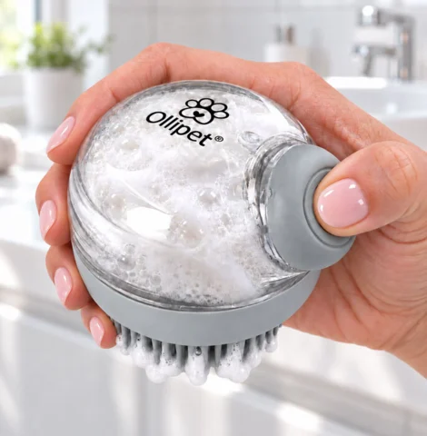 Ollipet 2i1 badebørste til hunde med shampoo dispenser